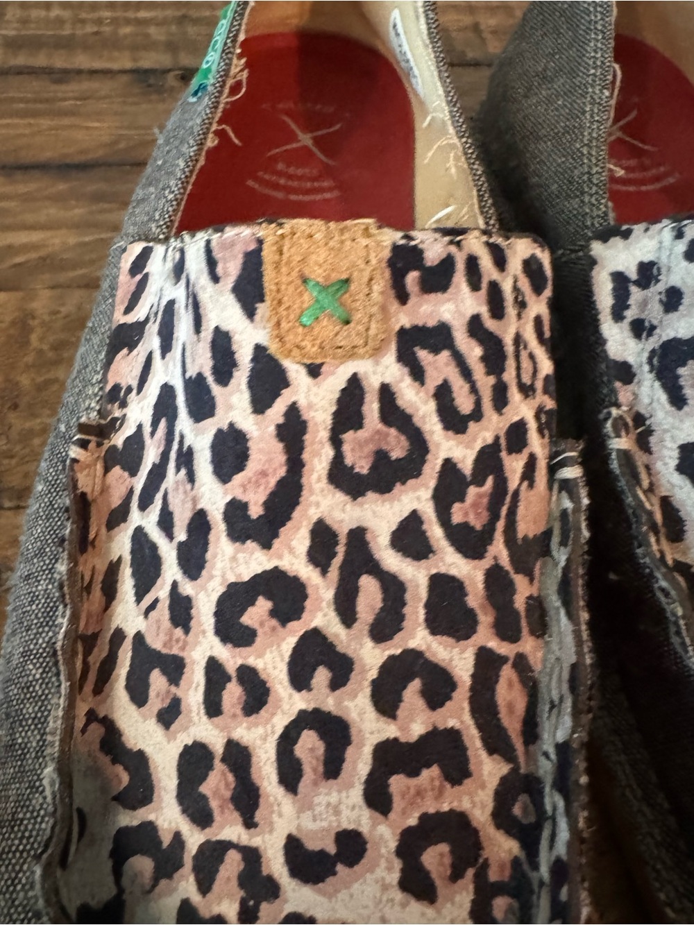 Twisted X EcoTEX Gray Canvas Slip-On Shoes with Leopard Accent and Red Insole - Picture 4 of 10